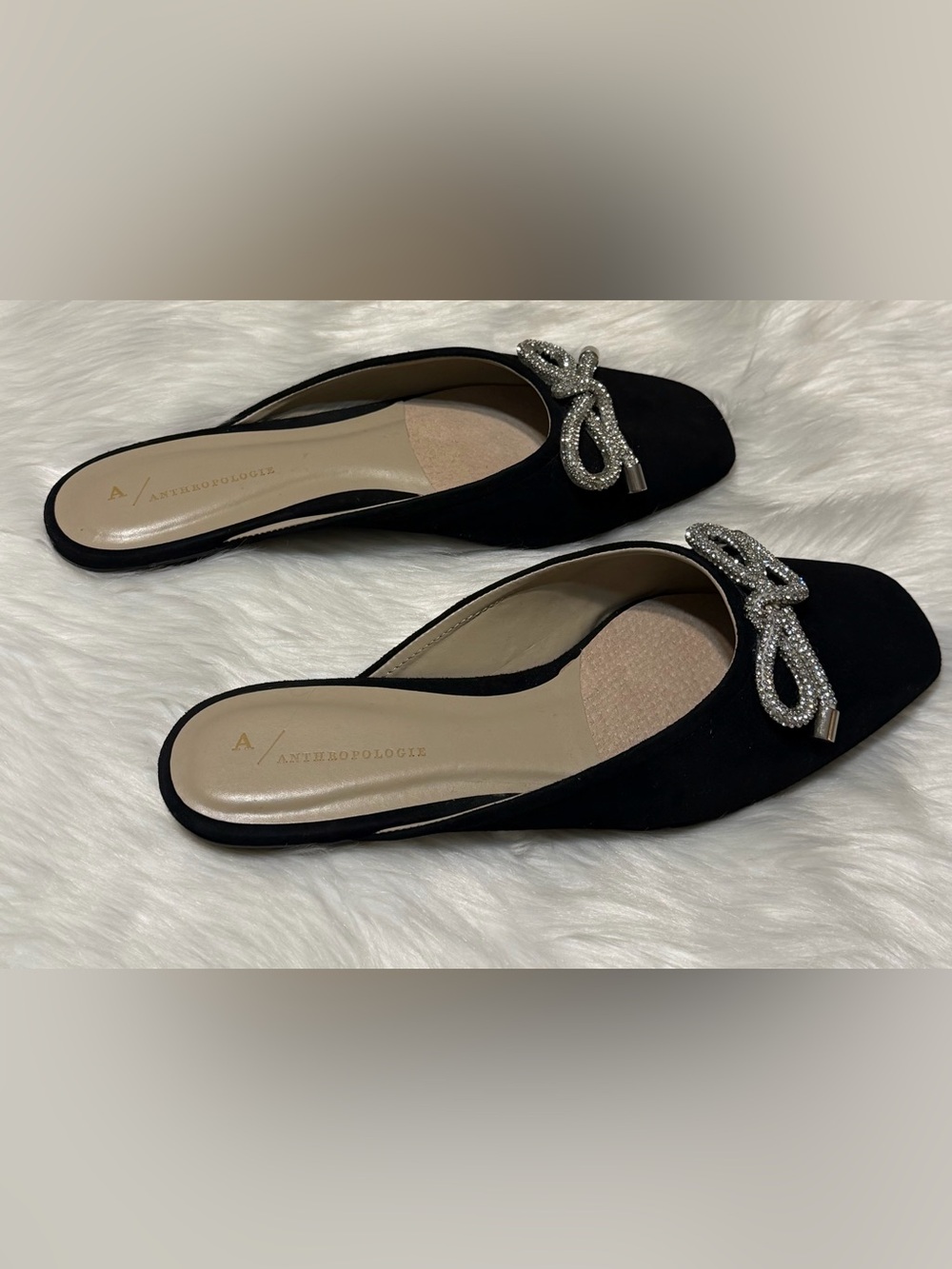 Anthropologie Guilhermina Ballet Black Slingback Flats with Crystal Bow - Picture 4 of 9